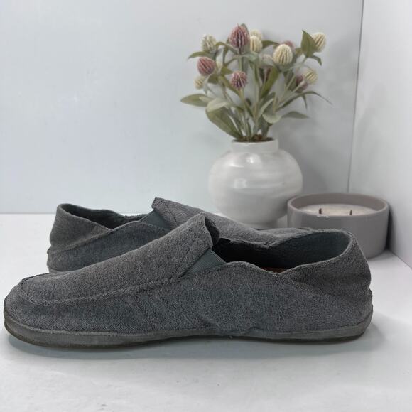 Olukai Moloa Hulu Loafer Slippers Fold Down Heel Soft Grey Wool 10411 Men's 12 - Picture 6 of 9